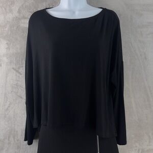 Eileen Fisher Long Sleeve Top Womens Size Large Black Stretch Casual Minimalist